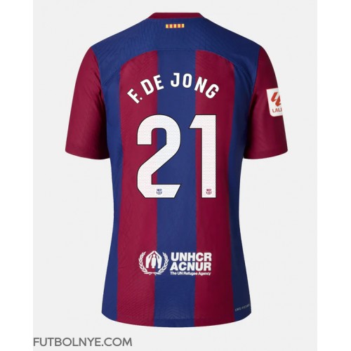 Camiseta Barcelona Frenkie de Jong #21 Primera Equipación para mujer 2023-24 manga corta